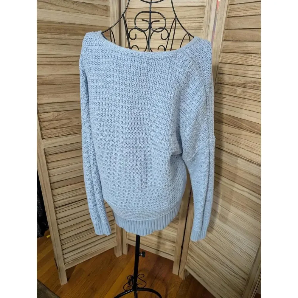 Rachel Zoe  Sweater Womens Large Blue‎ Crochet Knit Long Sleeve %60 Cotton Blend